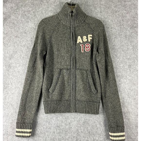 Abercrombie & Fitch Sweaters - VTG Y2K Abercrombie Fitch Wool Cardigan Sweater Womens Medium Full Zip Varsity